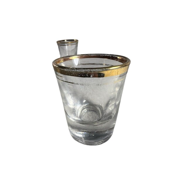 Vintage Anchor Hocking Shot Glass Gold Rim Weighted 2 1/4” Set Of 2 MCM *READ - Picture 6 of 9